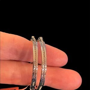 Simulated White Diamond Silver Hoop Earrings, NWT
